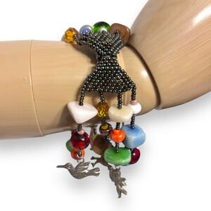Multi-Strand Charm Bracelet Iridescent Beads, Semi-Precious Gems, & Czech Beads